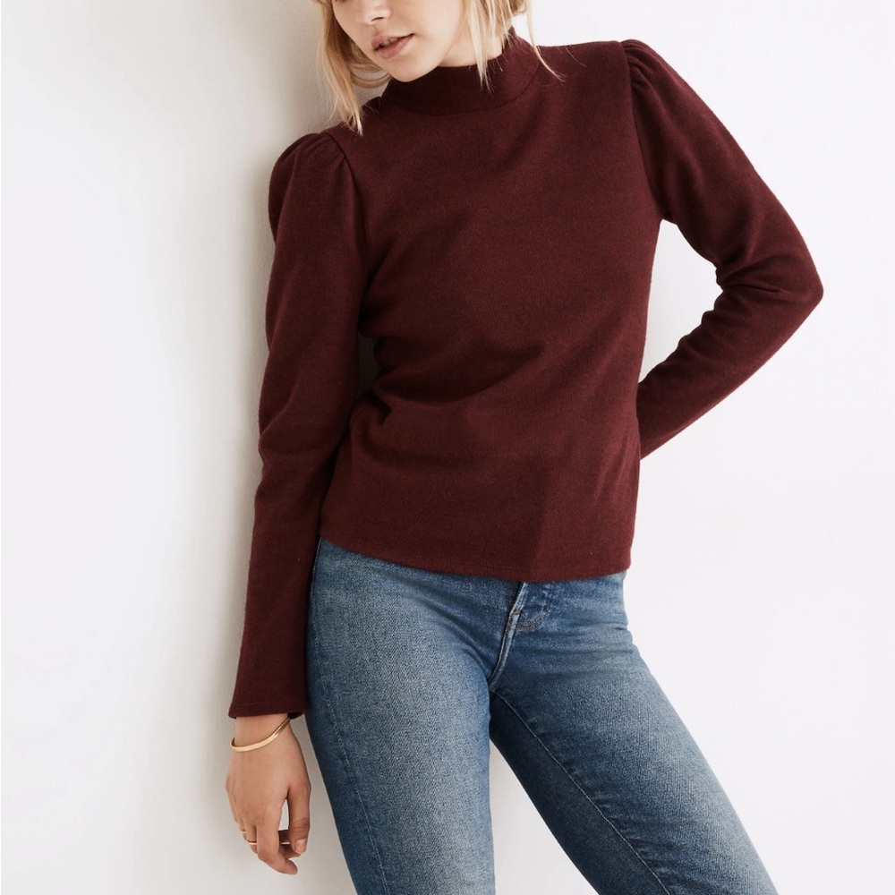Plush Mockneck Puff-Sleeve Top - Madewell